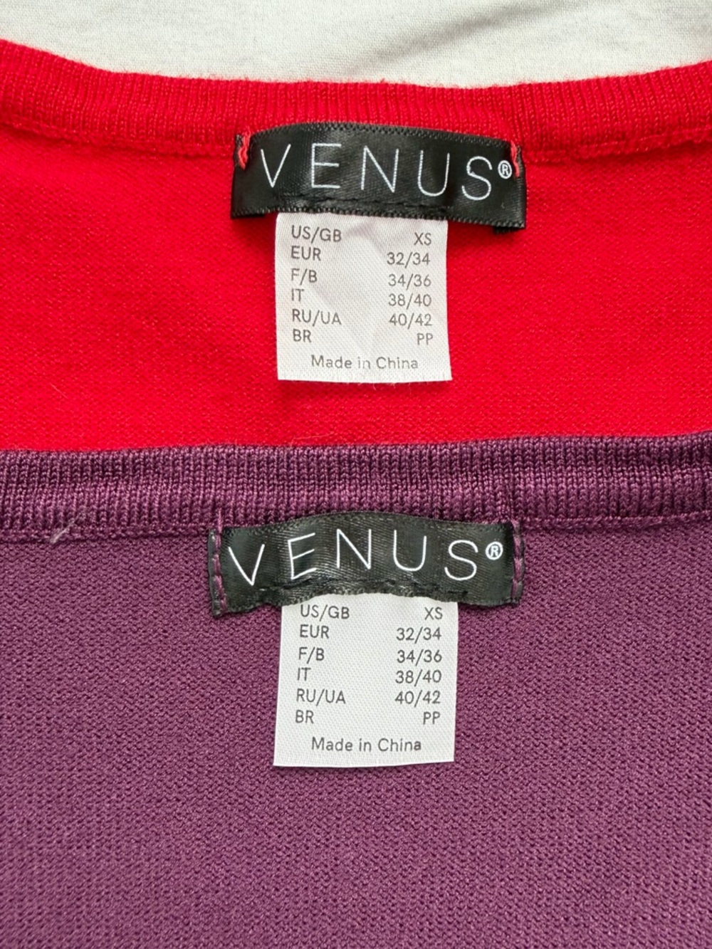 VENUS Bundle | 2 Sheer Sleeve Stretch Knit V-Neck Sweaters | Red & Purple | XS - Picture 12 of 16